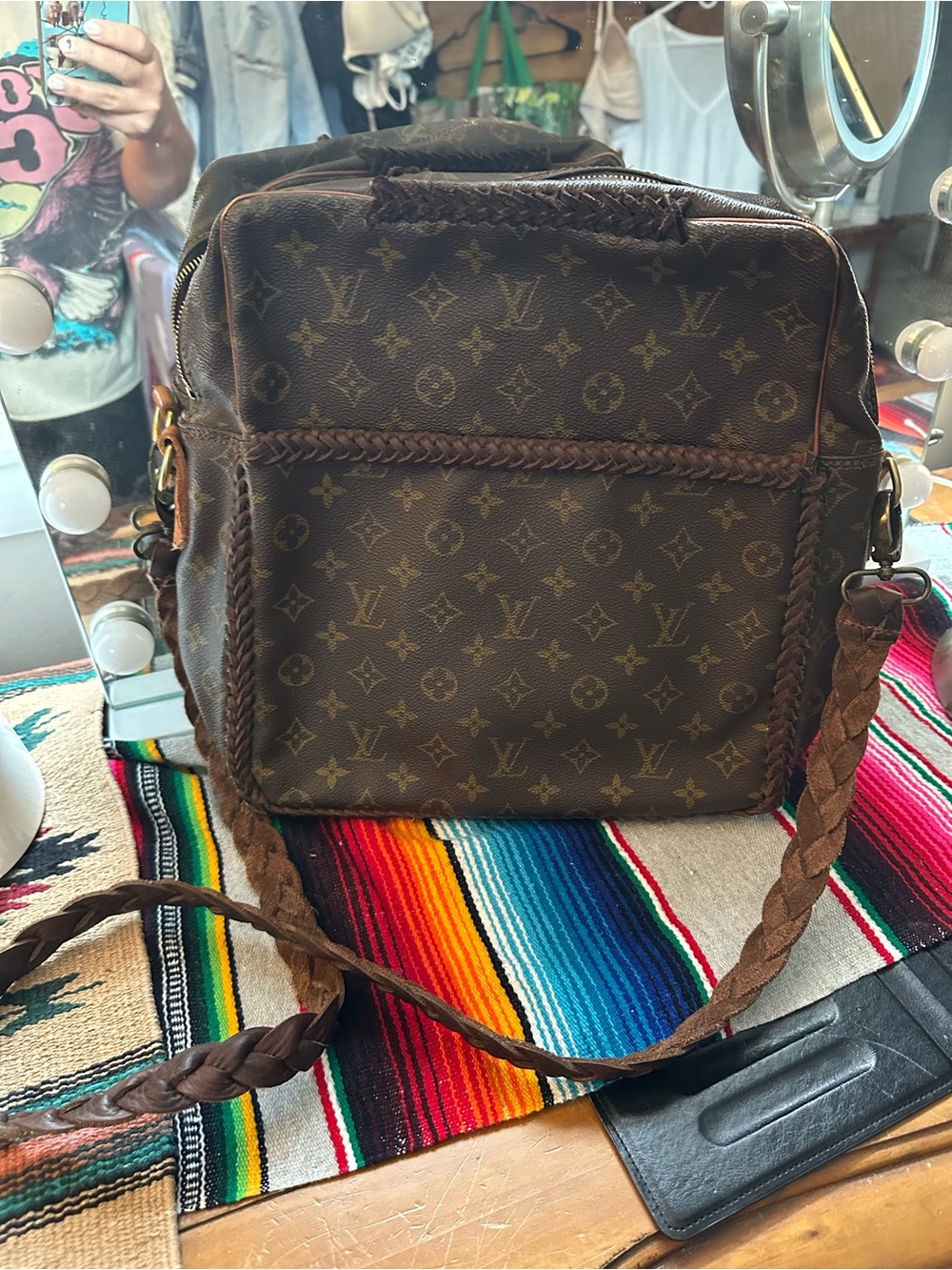 Louis Vuitton Brown Monogram Braided-Trim Crossbody Bag vintage boho